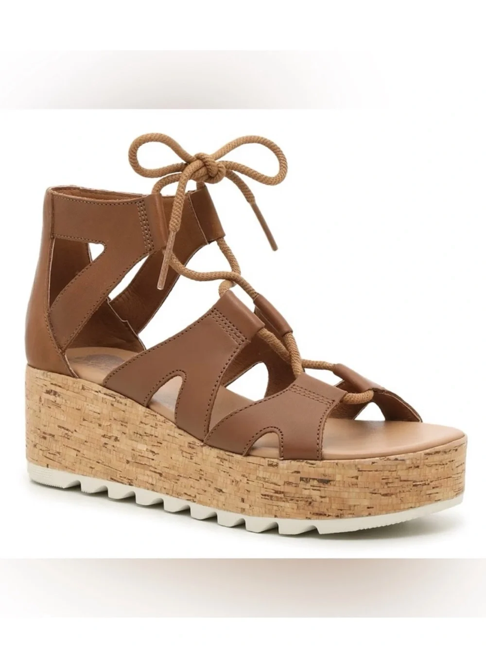 Sorel Cameron Flatform Lace Wedge Sandal Velvet Tan Brown Women's 9.5